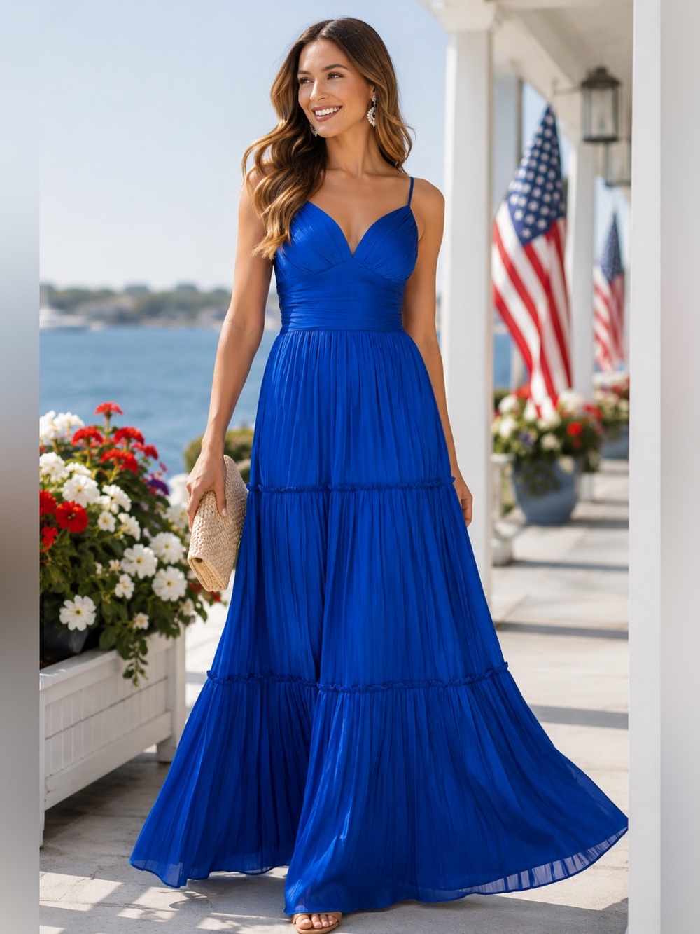 NWT Betsy & Adam Royal Blue Pleated Maxi Gown Size 2 Formal Prom Evening Dress